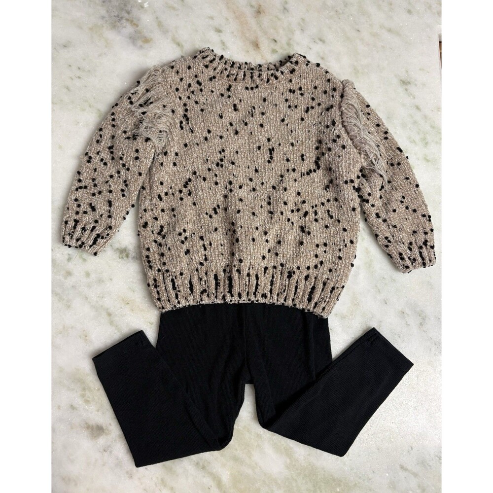Baby Girls 18M Oversized Crocheted Sweater W/ Pants Jessica Simpson Beige Black